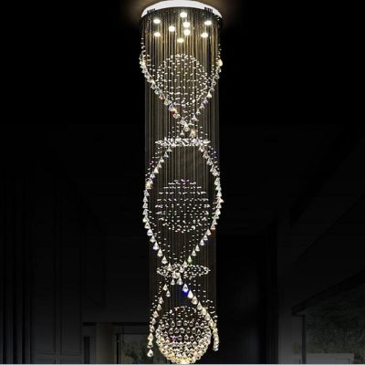 Long spiral Stair Crystal pendant Light Fixture