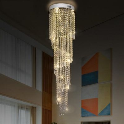 Luxury  round long crystal chandeliers LED light lustre hang lamp modern staircase chandelier hotel hall light fixuture 110-220V